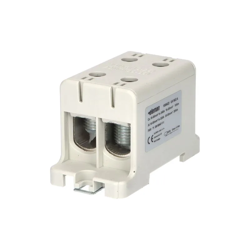 ELEMAN Svorka univerzálna dvojitá UK 95/2 A, 245A, 2x95mm2 1pól., AL/CU, krytá, sivá, na DIN a Montážnu dosku