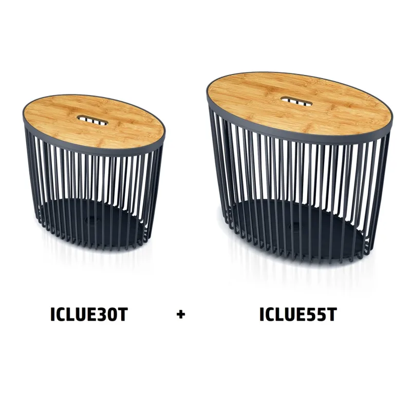 Prosperplast s.r.o. Univerzálne dekoračné koše CLUBO Set 2 ovál s bambusovými viečkami 30+55l antracit úložný box ICLUE1ST-S433