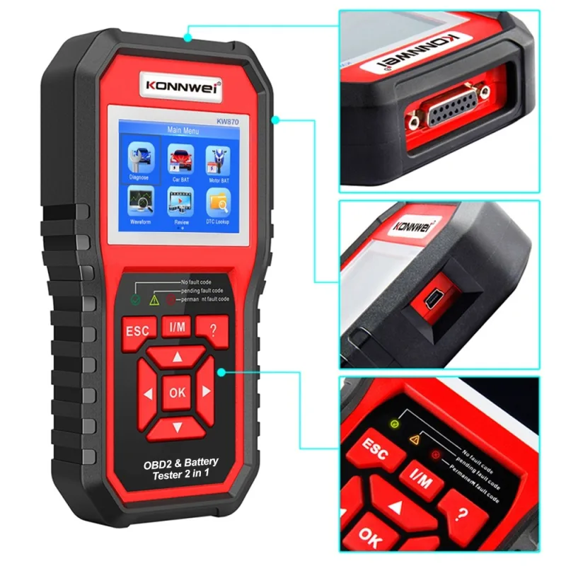 Diagnostický merač, OBD2 skener, tester batérií Konnwei KW870 autodiagnostika