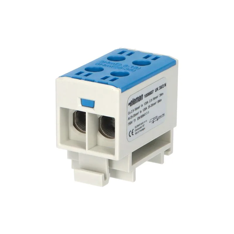 ELEMAN Svorka univerzálna dvojitá UK 35/2 N, 135A, 2x35mm2 1pól, AL/CU, krytá, modrá, na DIN lištu