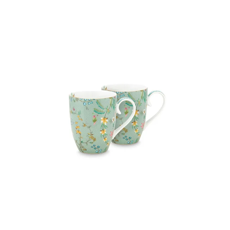 Pip Studio Jolie flowers blue sada 2 hrnečků 350ml, dárkové balení, modré