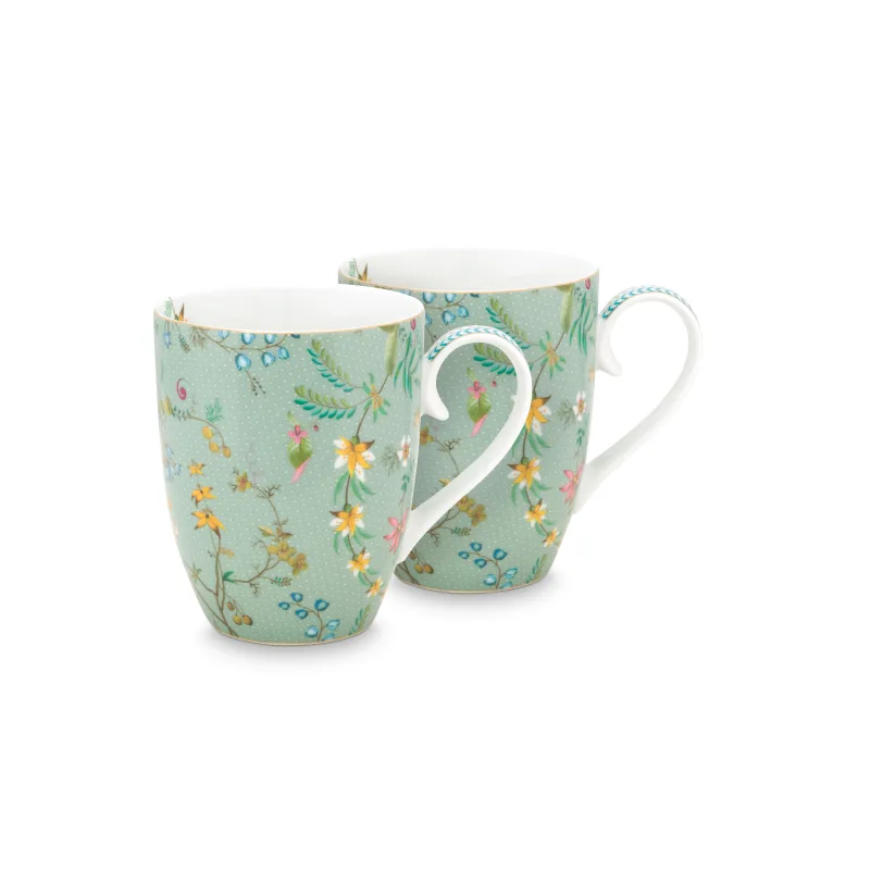 Pip Studio Jolie flowers blue sada 2 hrnečků 350ml, dárkové balení, modré