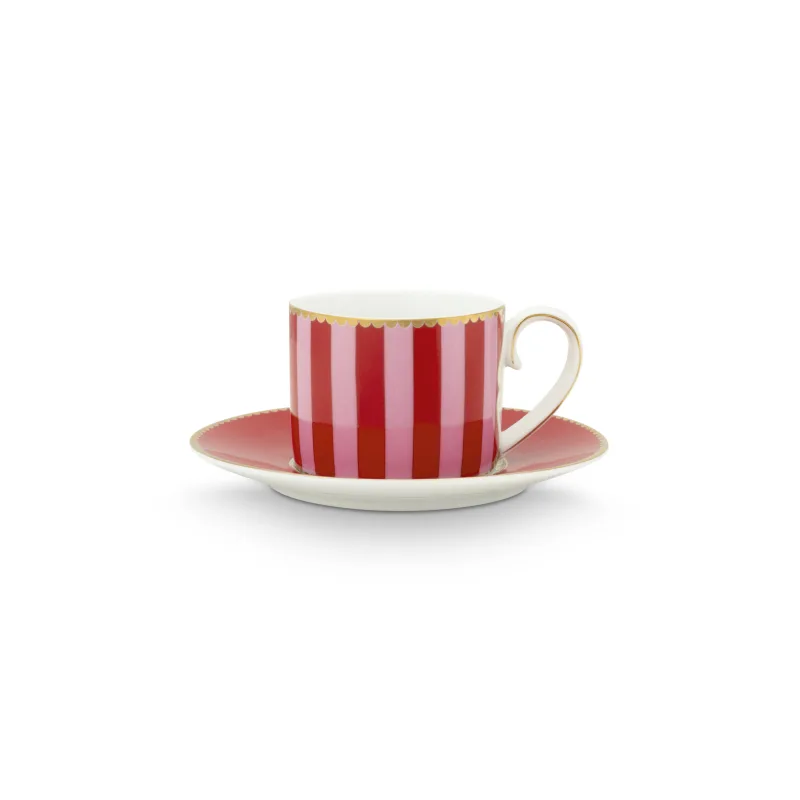 Pip studio Love Birds Stipes espresso šálek s podšálkem 90ml, červený