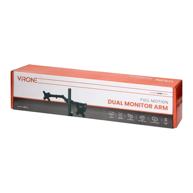VIRONE Plne nastaviteľný stolový držiak pre dva monitory MH-4 pre veľkosť 13"-27″