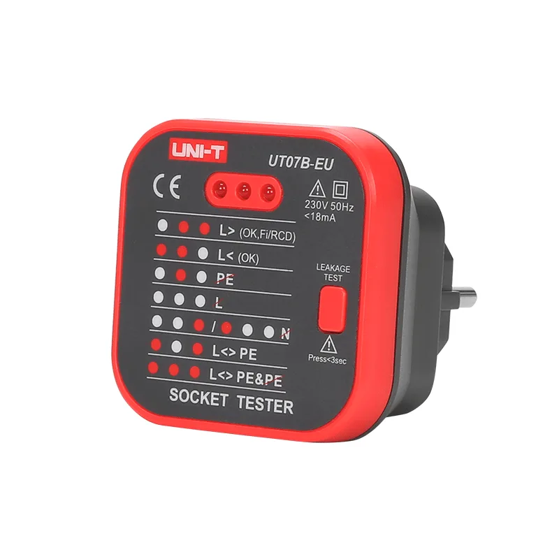 Tester zásuviek Uni-T UT07B-EU s funkciou kontroly prúdového chrániča (RCD) MIE0271