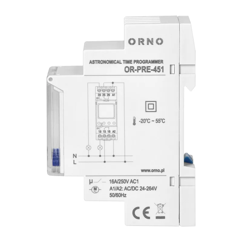 ORNO Digitálne astronomické spínacie hodiny OR-PRE-451 na DIN lištu 3 jazyky, 2 kanálové, max.16A/230V