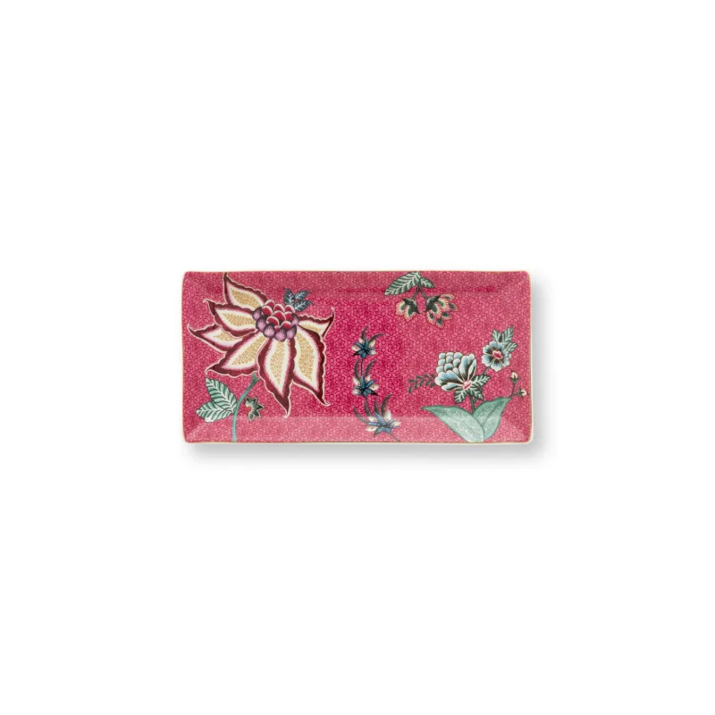 Pip Studio Flower Festival Oriental sada 2 kusů talířků 23x11,5x2,2cm, 2 kusů misek 11.5x11,5x2,3 cm a 2 sad hůlek, růžová