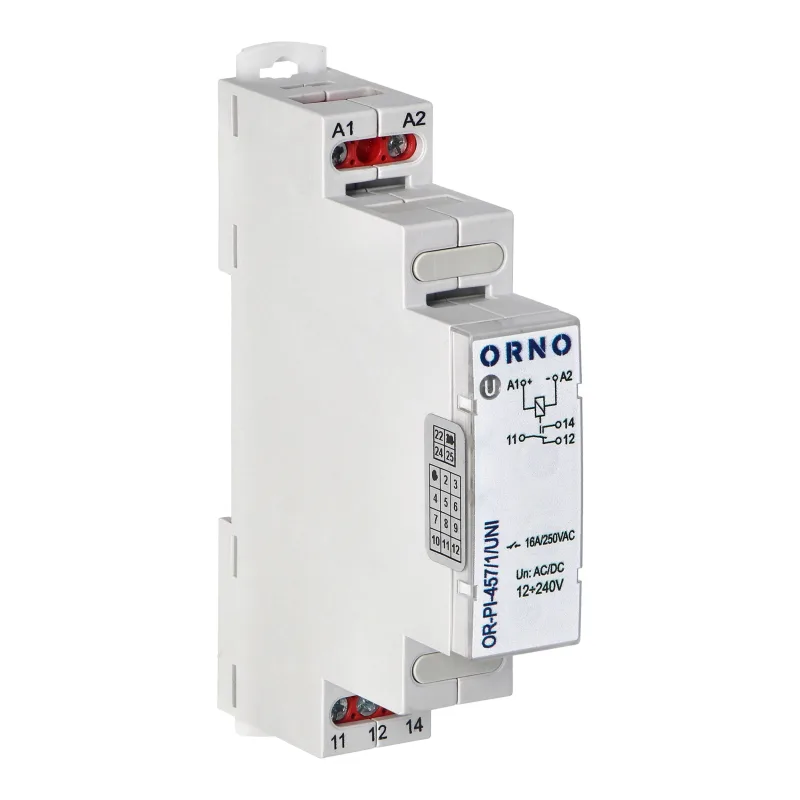 ORNO Univerzálne inštalačné relé 1P/1CO/1W 16A, 12-230 VUC 16 A / 250 V AC, 16 A / 24 V DC