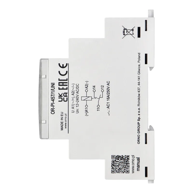 ORNO Univerzálne inštalačné relé 1P/1CO/1W 16A, 12-230 VUC 16 A / 250 V AC, 16 A / 24 V DC