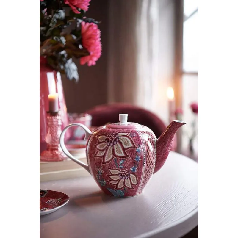 Pip Studio Flower Festival velká čajová konvice 1,6l, tmavě růžová