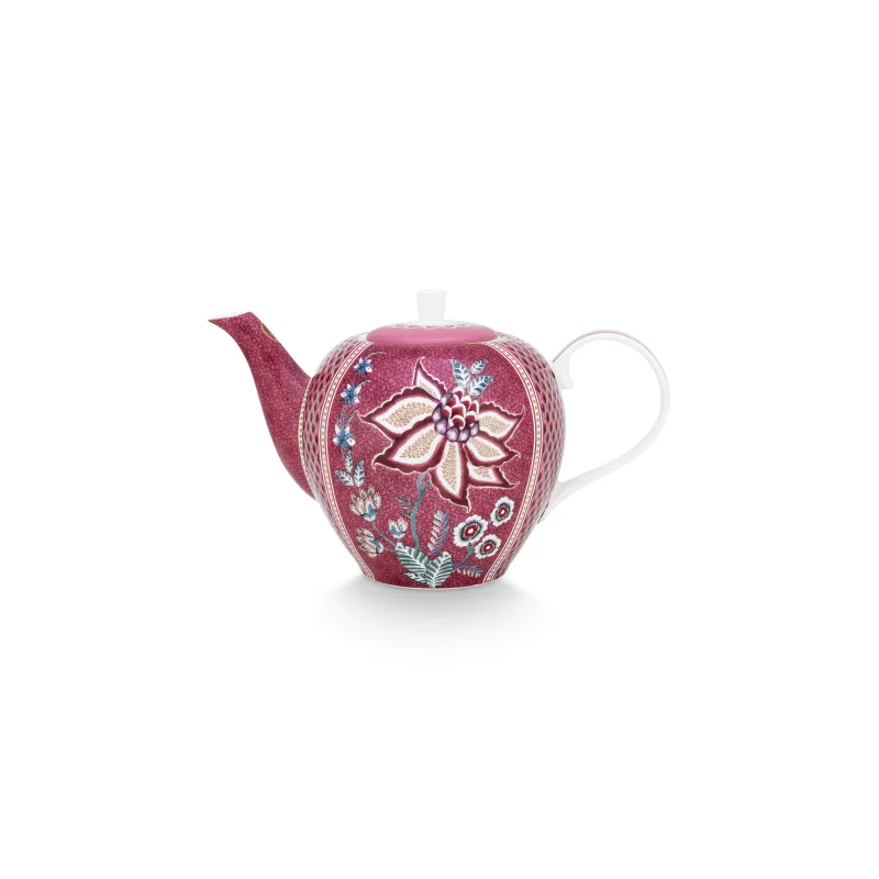Pip Studio Flower Festival velká čajová konvice 1,6l, tmavě růžová