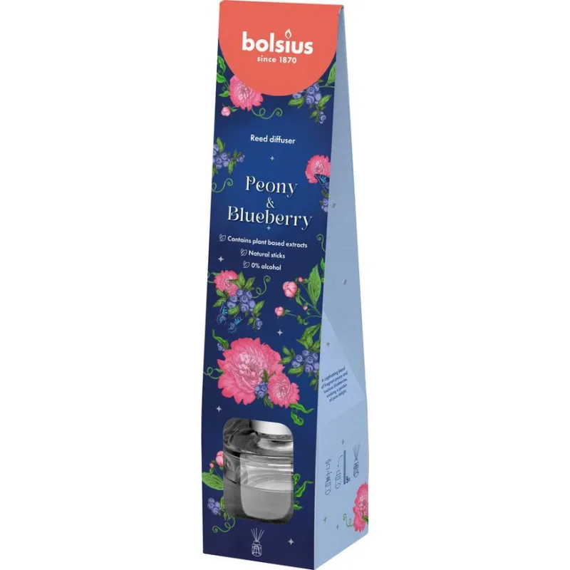 Difuzér Bolsius Pivonka a Čučoriedka, vonný, 30 ml