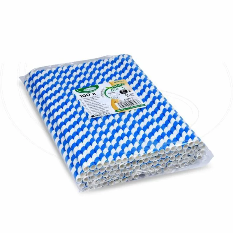 Slámky papírové JUMBO modrá spirála 25 cm, Ø 8 mm [100 ks] (40703)