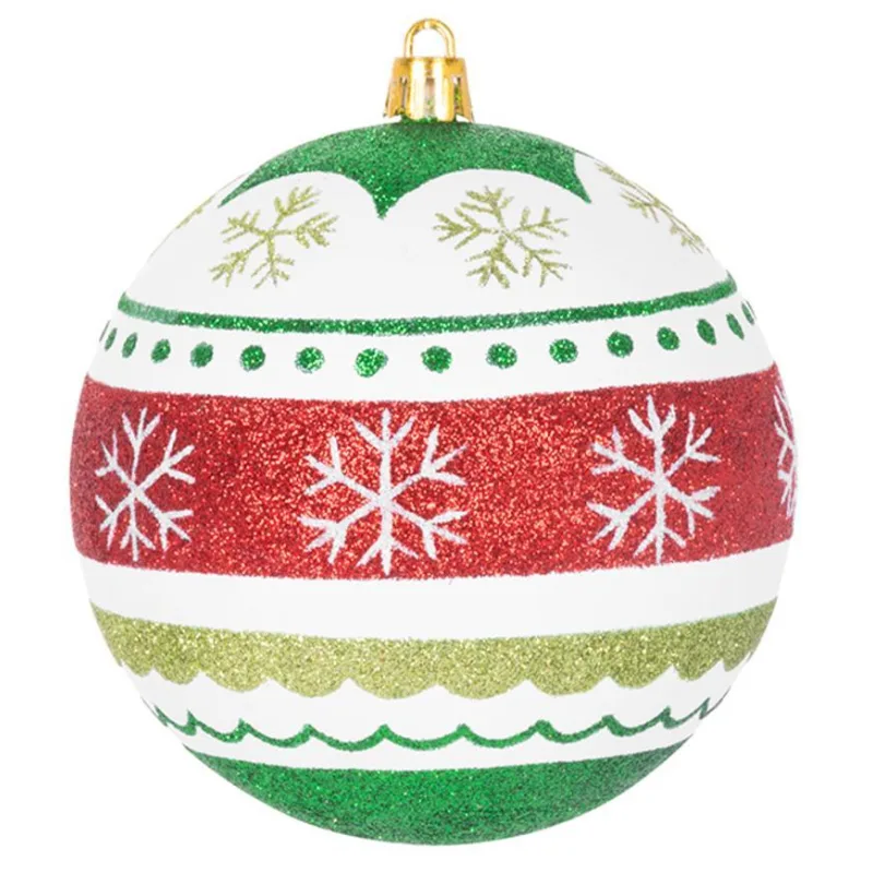 Vianočné gule na stromček 4 ks, červeno-zelené, s ornamentami, 10 cm