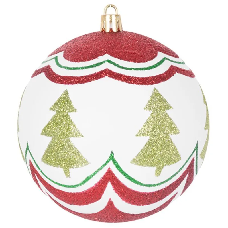 Vianočné gule na stromček 4 ks, červeno-zelené, s ornamentami, 10 cm
