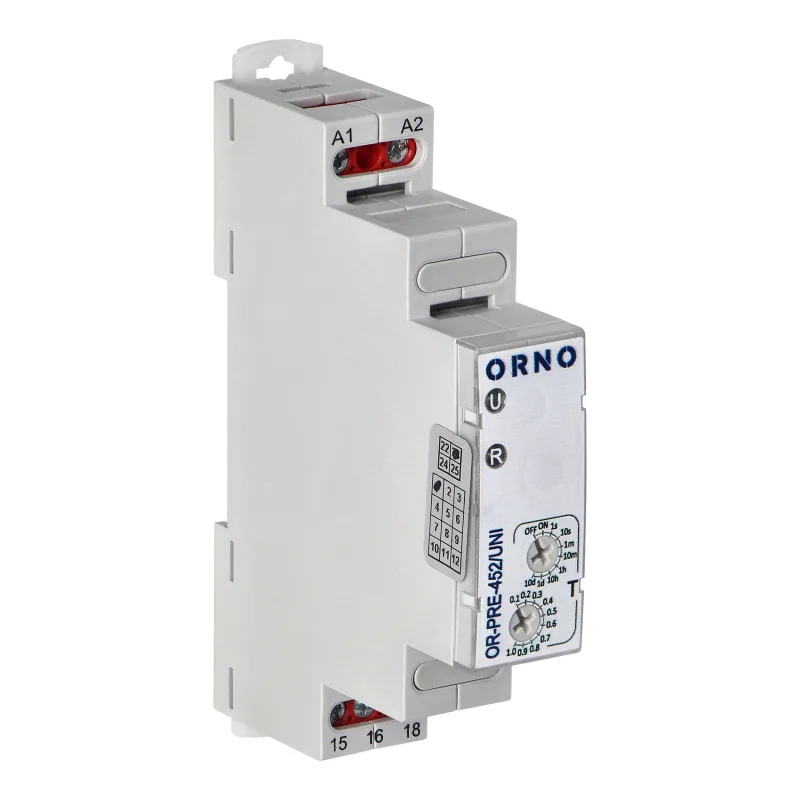 ORNO Časové relé OR-PRE-452/UNI 1P/1CO/1W 16A univerzálne napájanie 12 - 240 V AC/DC