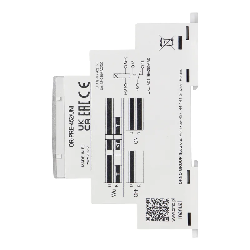 ORNO Časové relé OR-PRE-452/UNI 1P/1CO/1W 16A univerzálne napájanie 12 - 240 V AC/DC