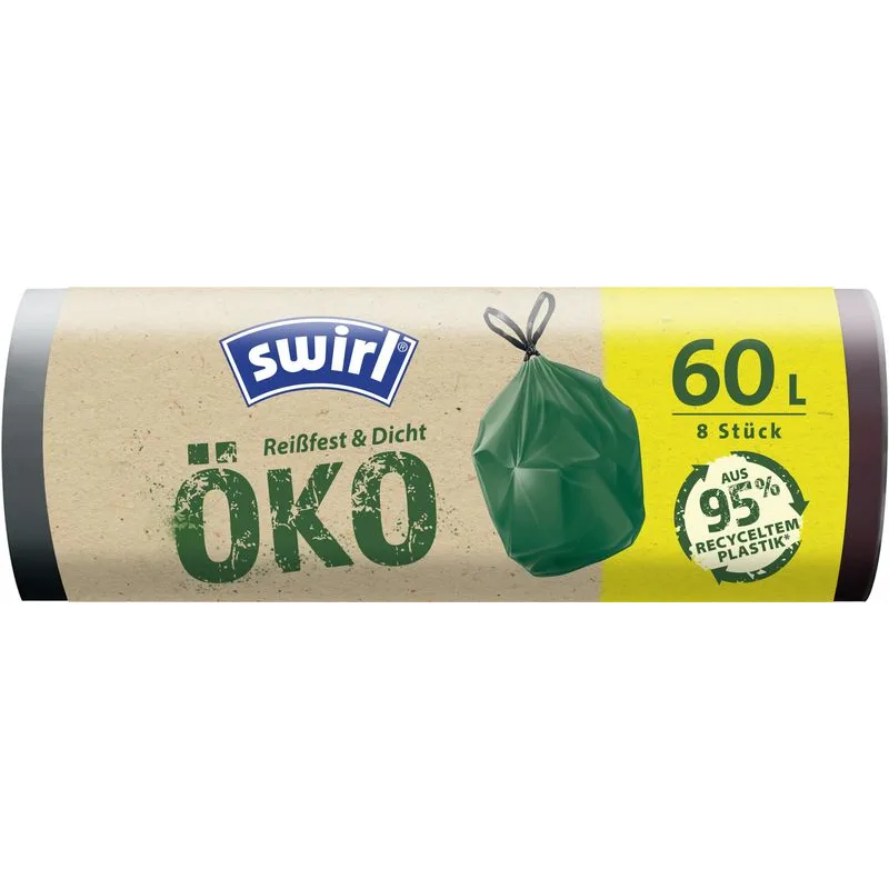 Vrecia na odpad Swirl EKO, zaťahovacie, zelené, 60 l, 8 ks