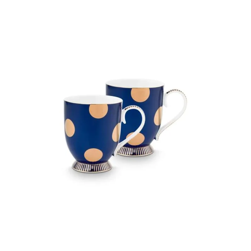 Pip Studio Dot Delight Navy-Gold sada 2ks hrnků 380ml, modro-zlatá