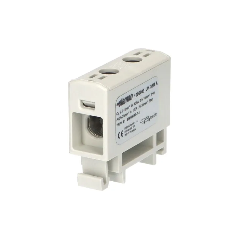 ELEMAN Svorka univerzálna UK 35/1 A, 135A, 1x35mm2 1pól., AL/CU, krytá, sivá, na DIN lištu