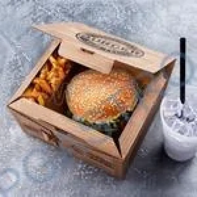NEPOSÍLÁME - Burger box (mikrovlnitá lepenka) 2dílný kraft s potiskem 210 x 160 x 100 mm [100 ks] (71821)