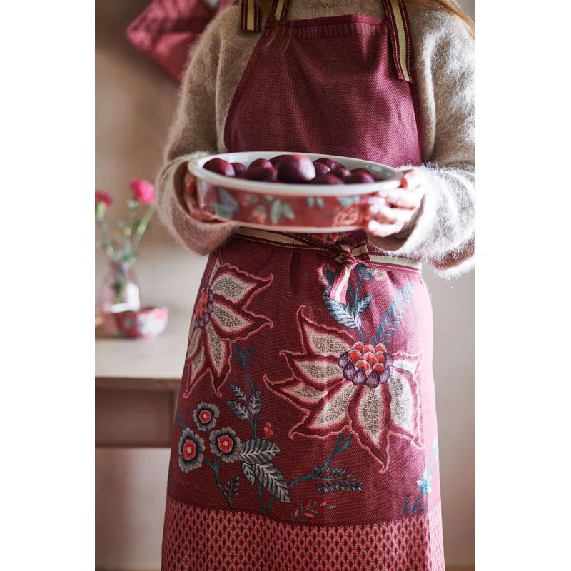Pip Studio Flower Festival kuchyňská zástěra, tmavě růžová