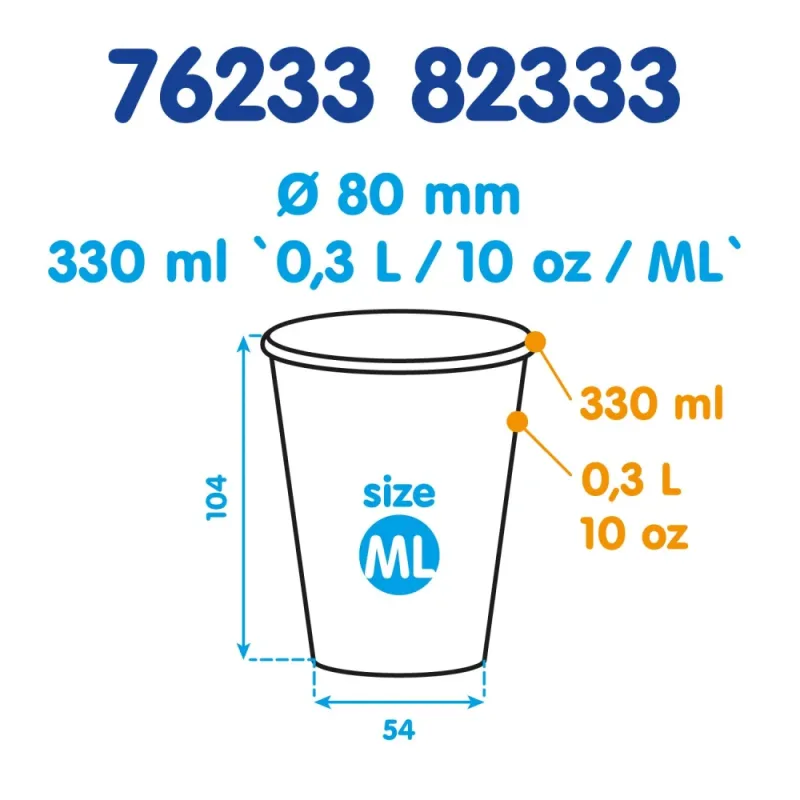 Papírový kelímek bílý 330 ml, L (Ø 80 mm) [50 ks] (76233 - P10A)