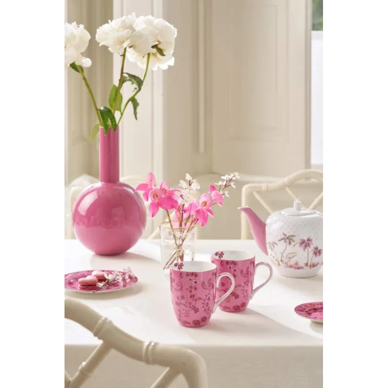 Pip Studio Jolie Flowers sada 2 ks hrnků 350ml, růžová