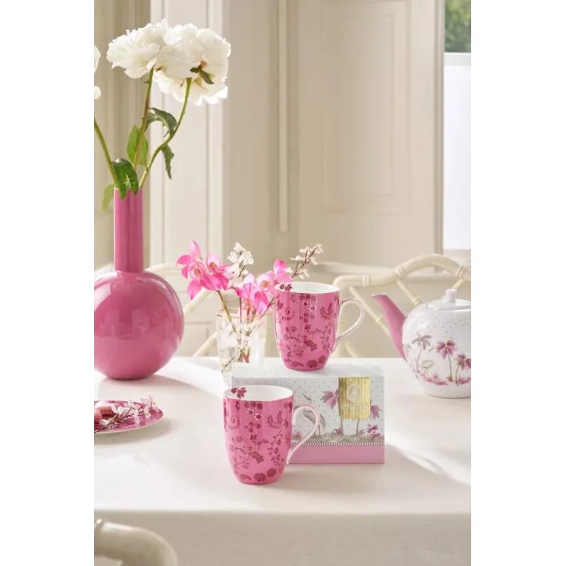 Pip Studio Jolie Flowers sada 2 ks hrnků 350ml, růžová