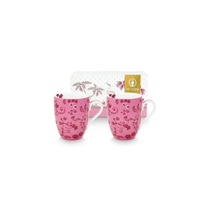 Pip Studio Jolie Flowers sada 2 ks hrnků 350ml, růžová