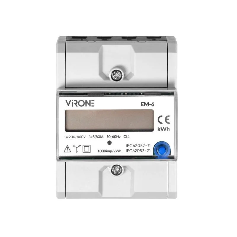 Elektromer 3F na DIN lištu trojfázový digitálny VIRONE EM-6 80A Reset