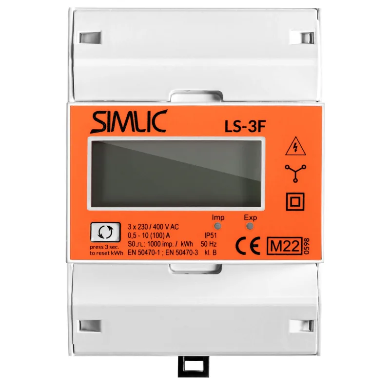 SIMLIC Digitálny elektromer LS-3F (3-fázový, digitálny, 4-modulový) s funkciou resetu, MID 100A