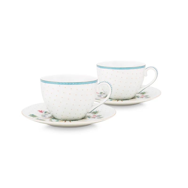 Pip Studio Jolie dots gold sada 2 cappuccino hrnků 280ml, dárkové balení, bílé