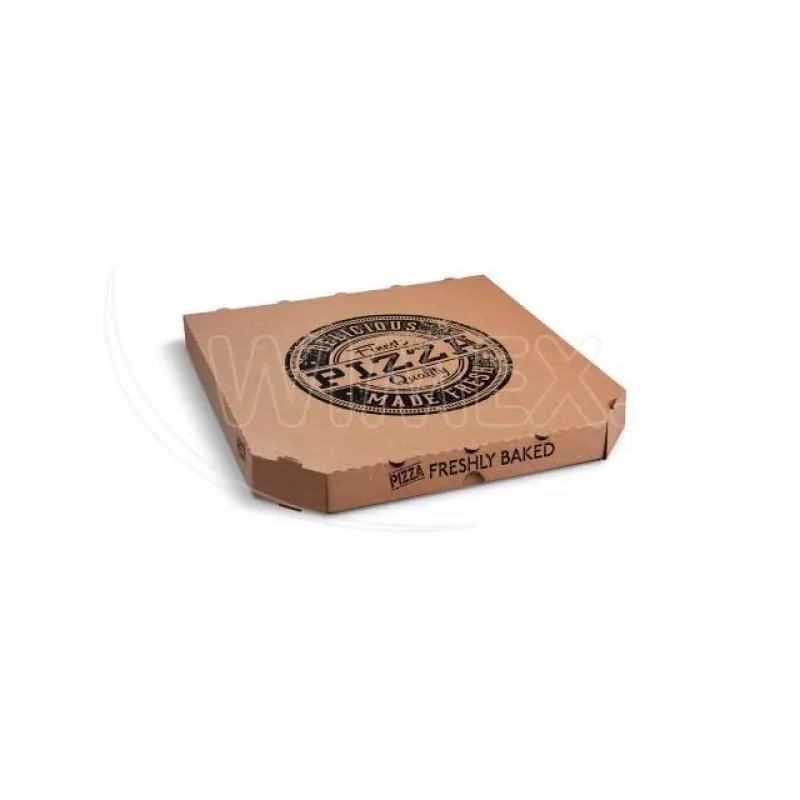 Krabice na pizzu (mikrovlnitá lepenka) E6 kraft s potiskem 33 x 33 x 3 cm [100 ks] NEPOSÍLÁME - Pouze osobní odběr (72063)