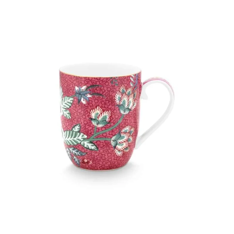 Pip Studio Flower Festival hrnek 180 ml, tmavě růžový