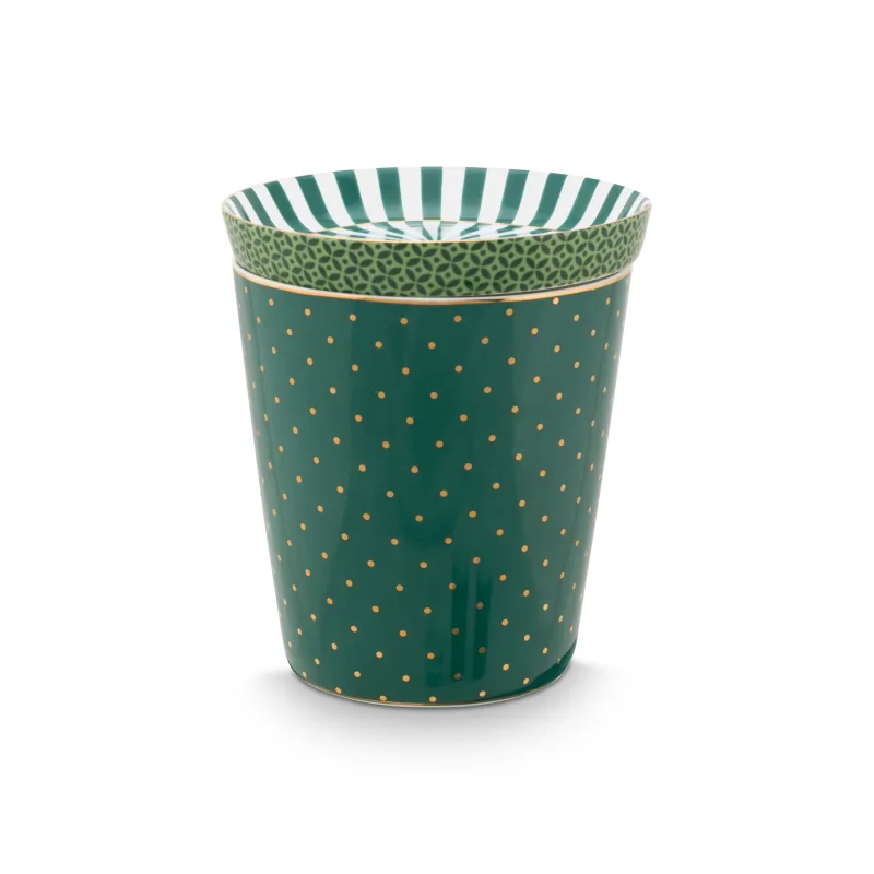 Pip Studio Royal Dots hrnek bez ucha s odkládacím táckem 270ml, zelený