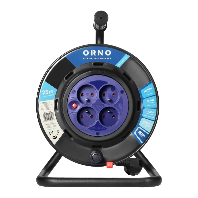 ORNO predlžovací kábel na bubne 4 pevné zásuvky 25 metrový H05VV-F 3x1.5mm2 PVC