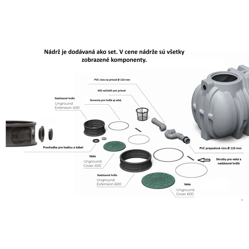 Prosperplast s.r.o. Podzemná plastová nádrž Unground Tank R-1000 (1000 litrov) monolit na dažďovú vodu čierna