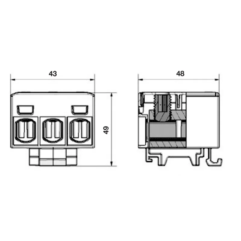 ELEMAN Svorka univerzálna trojitá UK 50/3 A, 160A, 3x50mm2 1pól, AL/CU, krytá, sivá, na DIN