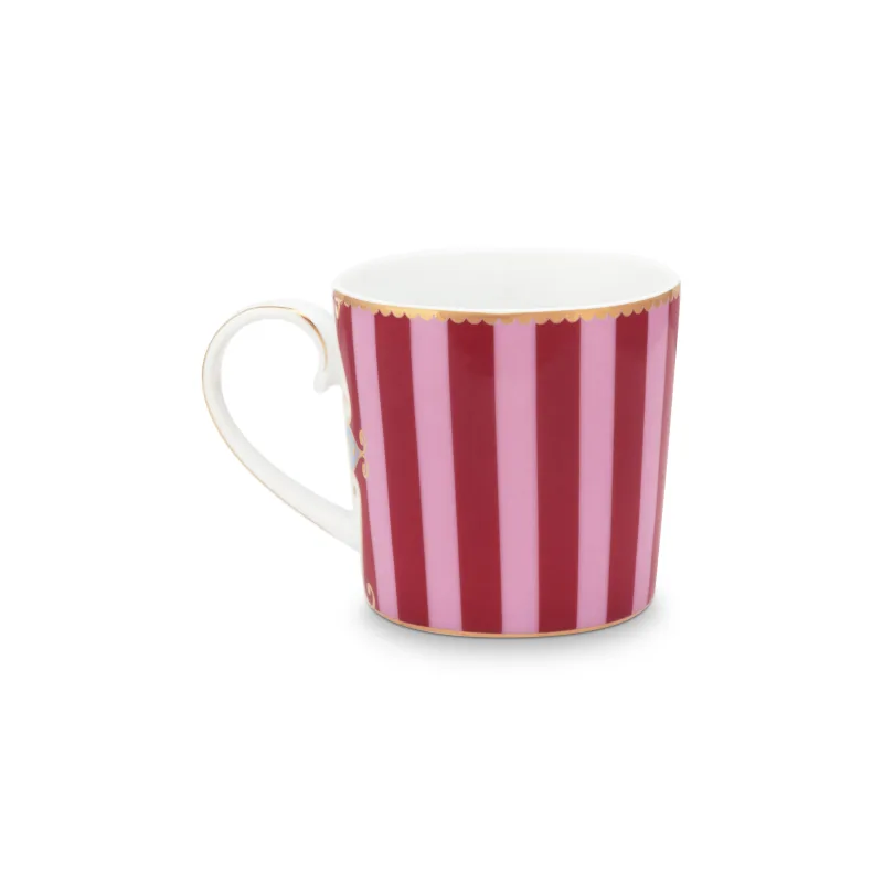 Pip Studio Love Birds Medallion Stripes hrnek 165ml, červeno-růžový
