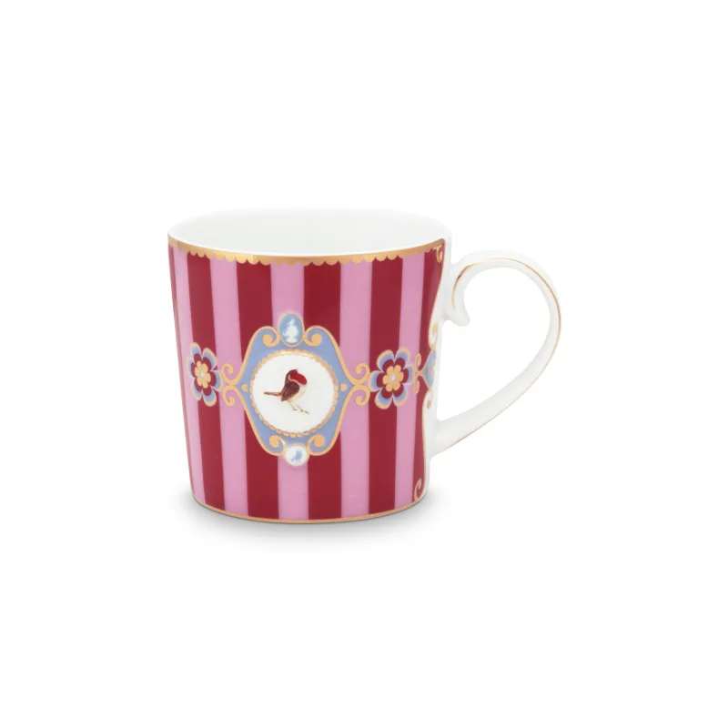 Pip Studio Love Birds Medallion Stripes hrnek 165ml, červeno-růžový