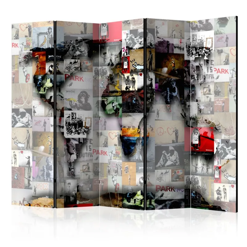 Artgeist Paraván - Room divider – World map – Banksy