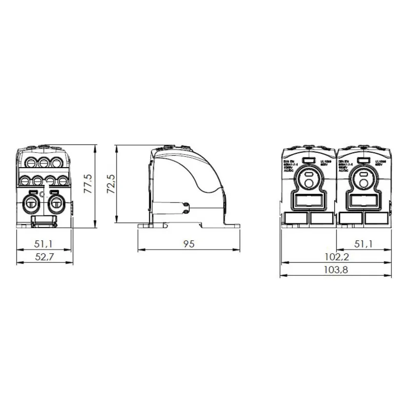 SIMBLOCK Rozbočovacia svorka 120mm2 SUB 400 sivá Al/Cu vstup 1x120mm2 výstup 2x35mm2, 3x25mm2 a 4x16mm2