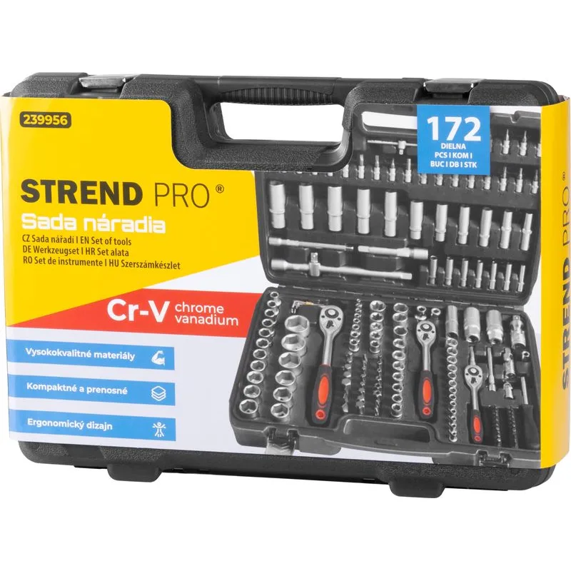 Strend Pro Sada náradia Strend Pro, 172 dielna, hlavice, bity, račňa, v kufri