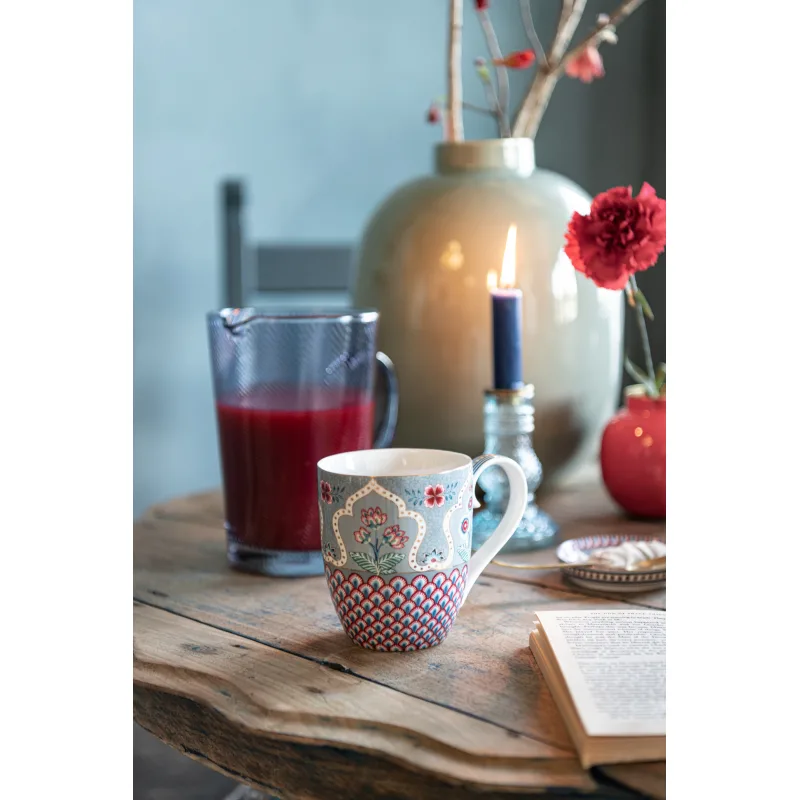 Pip Studio Flower Festival hrnek XL 440ml, červeno-modrý
