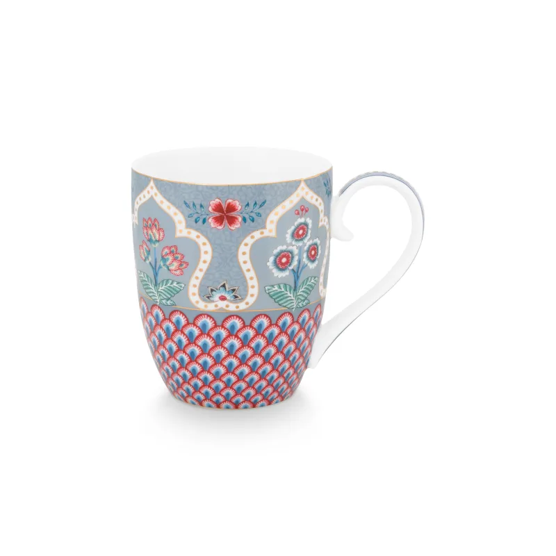 Pip Studio Flower Festival hrnek XL 440ml, červeno-modrý