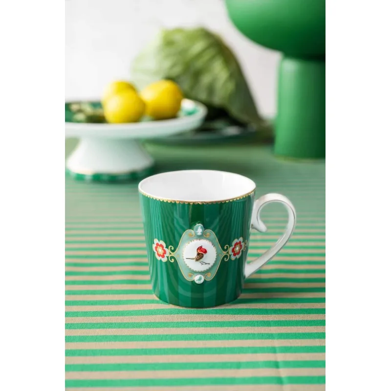 Pip Studio Love Birds Stripes hrnek 225ml, zelený