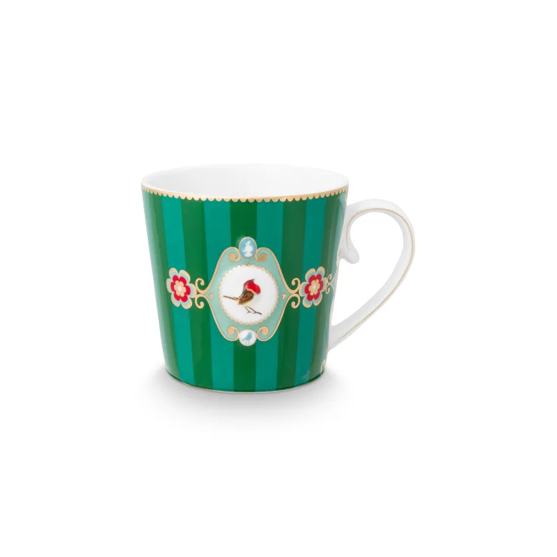 Pip Studio Love Birds Stripes hrnek 225ml, zelený