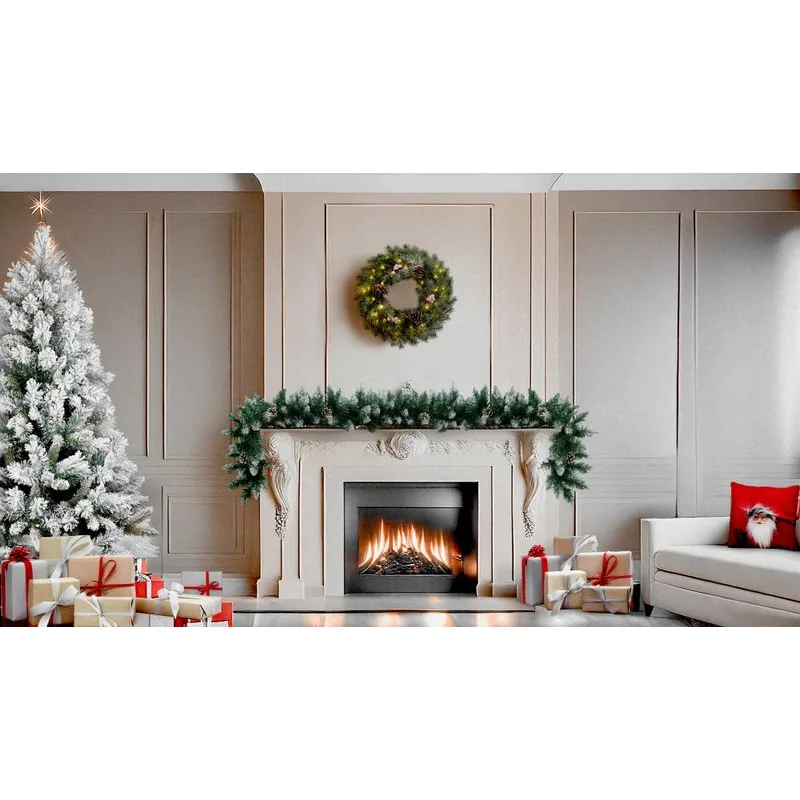 Veniec na dvere MagicHome, prírodný zasnežený, 48 LED, 40 cm
