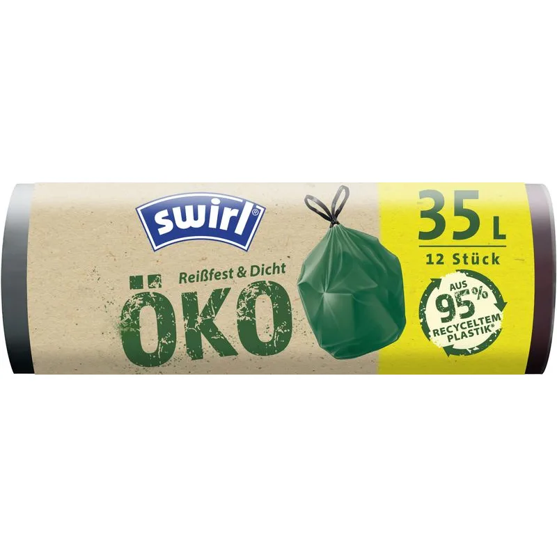 Vrecia na odpad Swirl EKO, zaťahovacie, zelené, 35 l, 12 ks